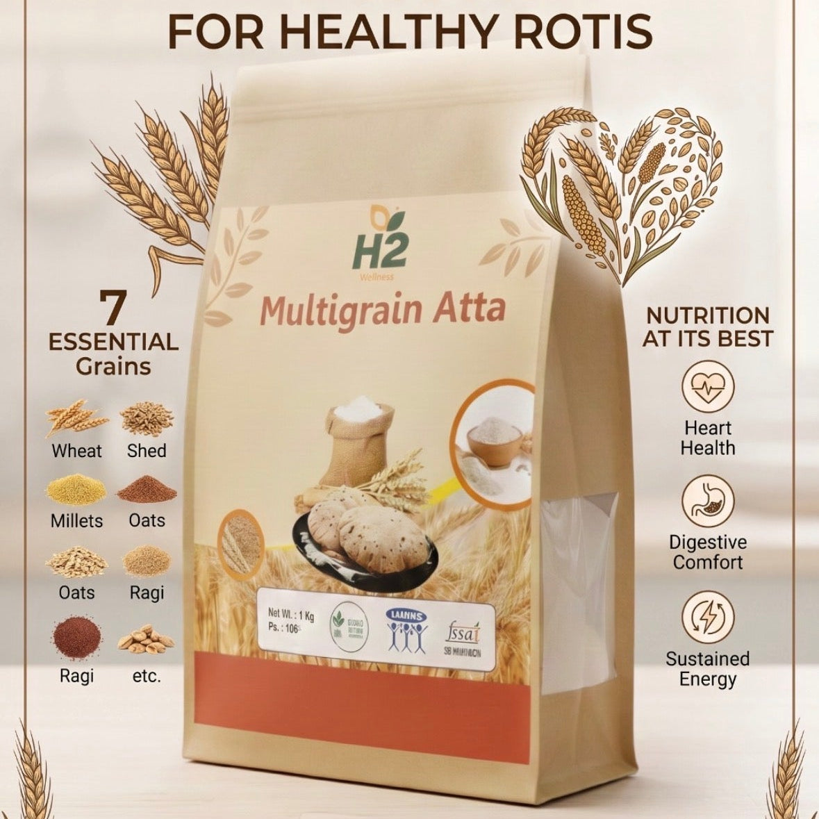 HTWO Sugar Control Atta - Healthy Multigrain Flour (1Kg)-Atta-Nahfa Store-HTWO Healthcare
