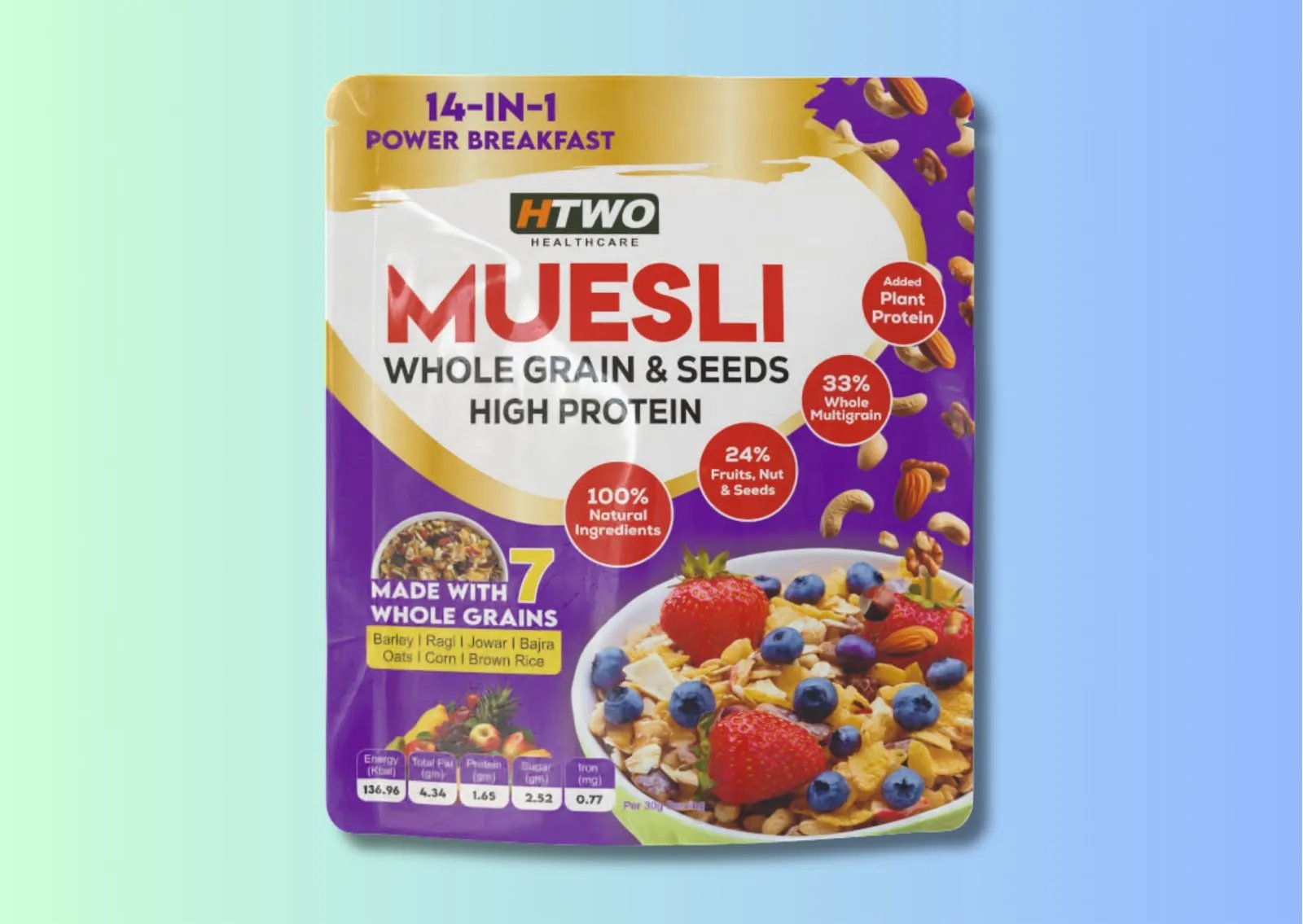 HTWO Muesli 400g - Natural, Fiber-Rich Breakfast Cereal-Muesli-Nahfa Store-HTWO Healthcare