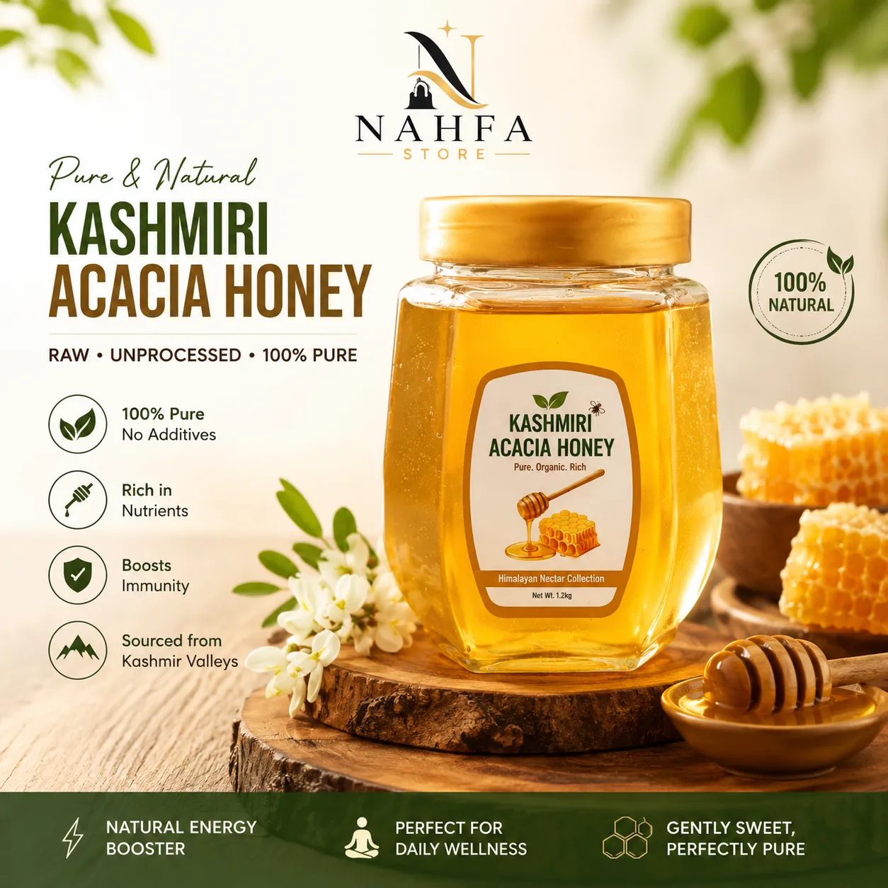 HTWO Kashmiri Acacia Honey - Pure & Natural (1.2kg)-Honey-Nahfa Store-HTWO Healthcare