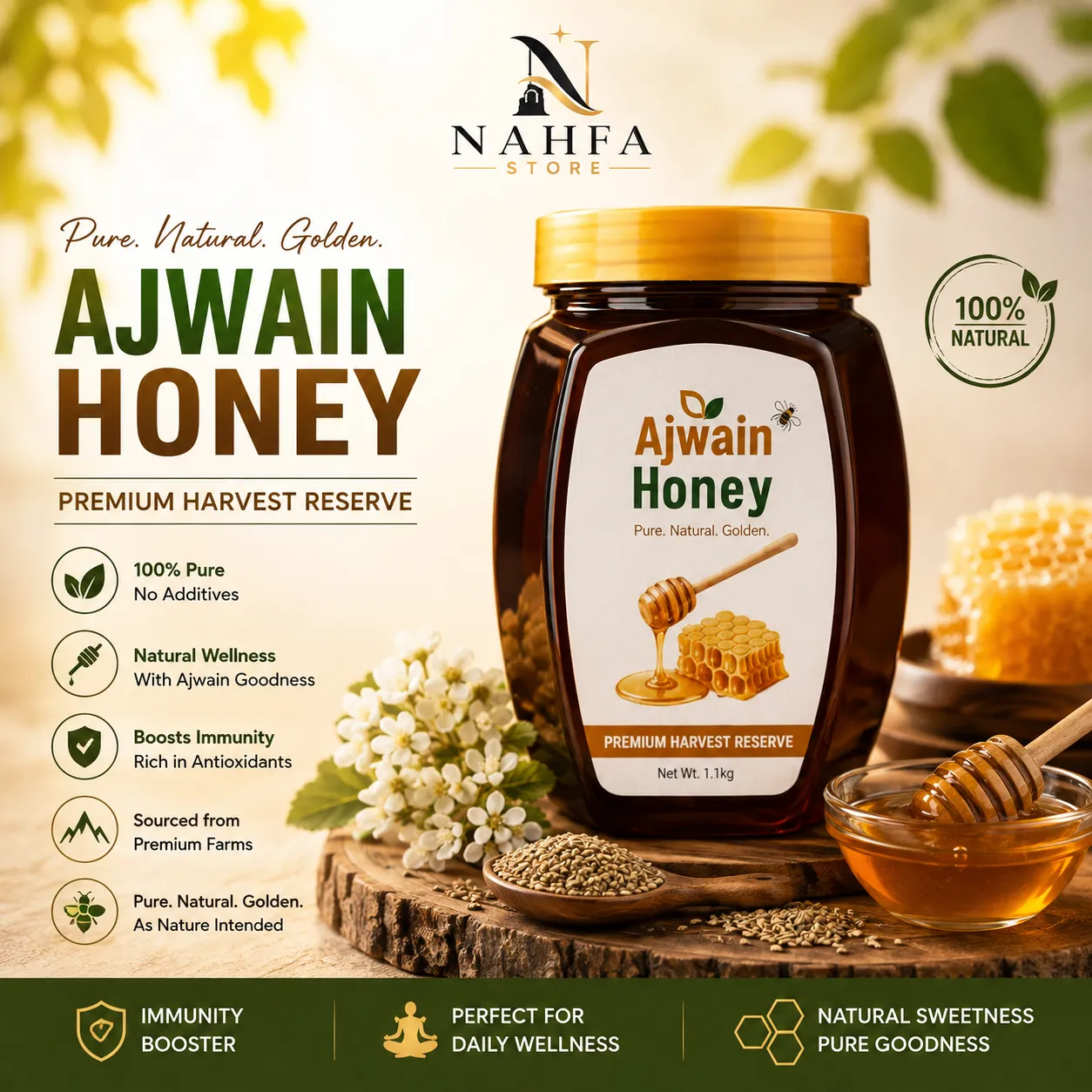 HTWO Ajwain Honey 1kg - Pure, Organic & Natural Health Boost-Honey-Nahfa Store-HTWO Healthcare