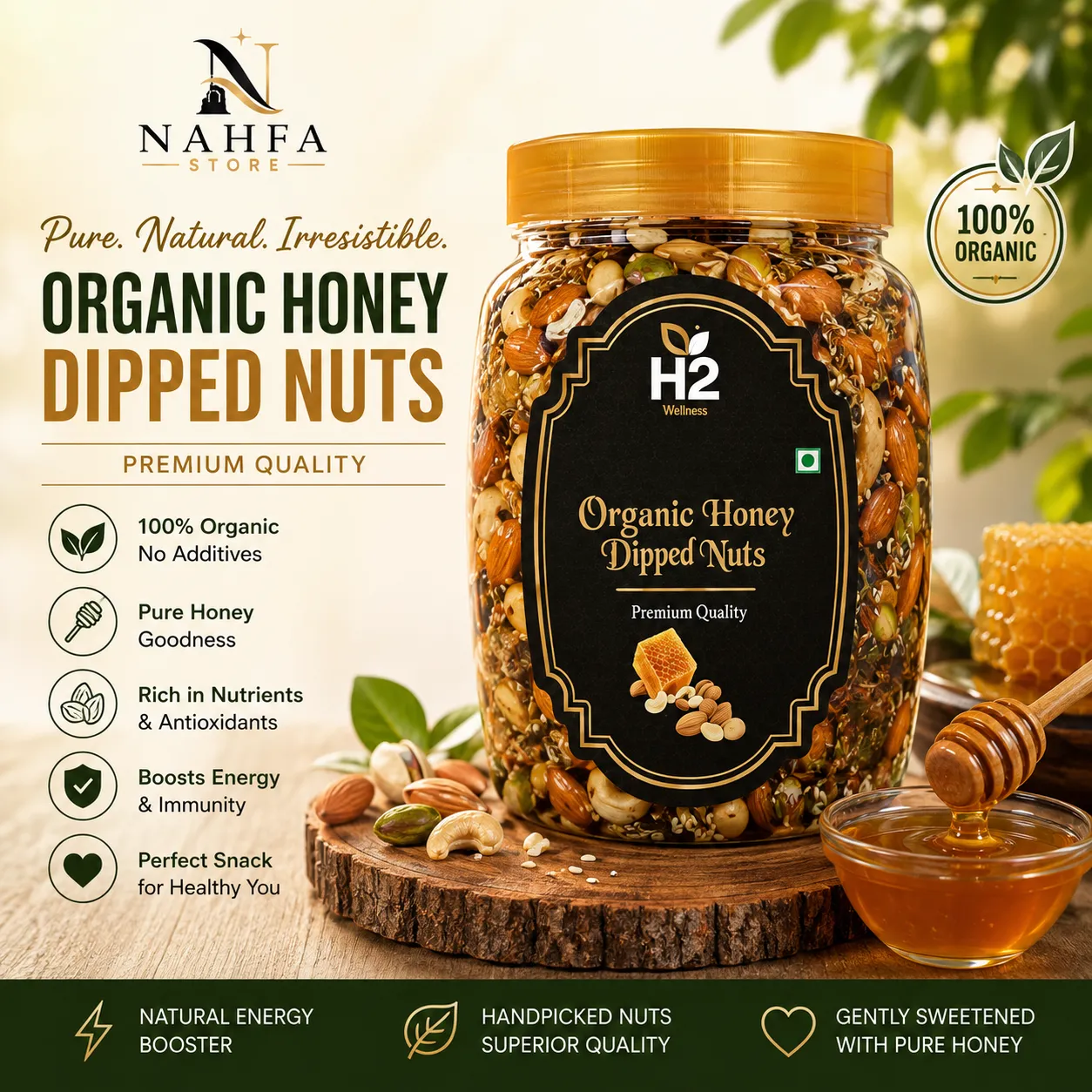 Organic Raw Honey Dipped Nuts 500g | Raw Honey Blend-Honey-Nahfa Store-HTWO Healthcare