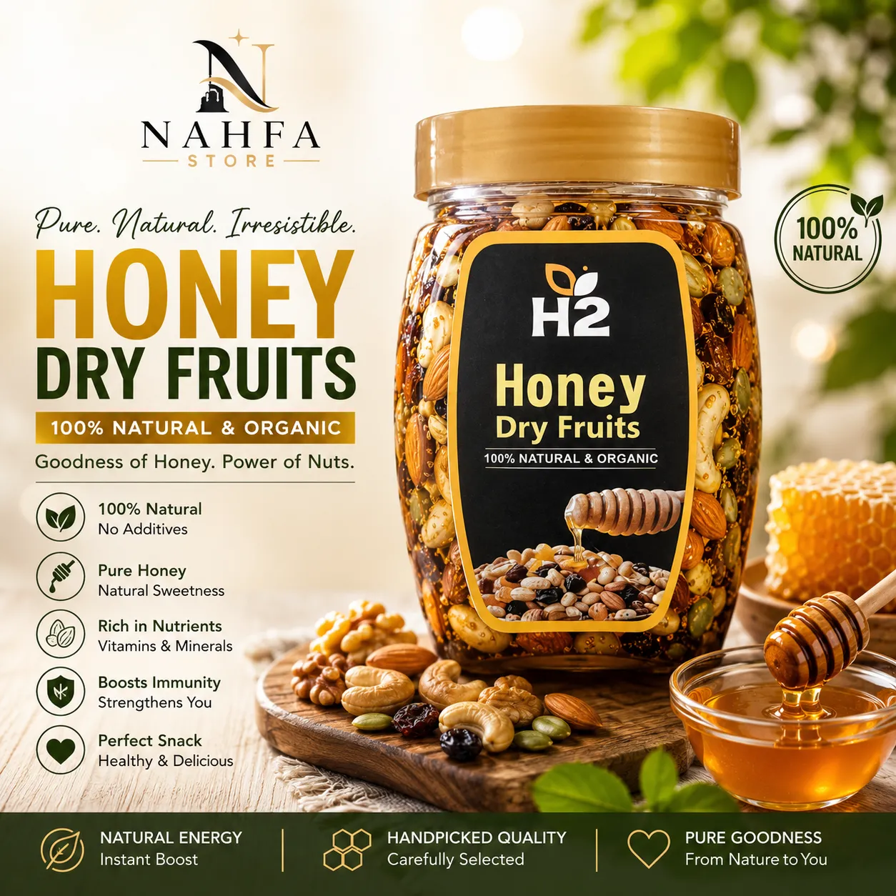 HTWO Honey Dry Fruits 500g – Premium Dry Fruits in Pure Raw Honey-Honey-Nahfa Store-HTWO Healthcare