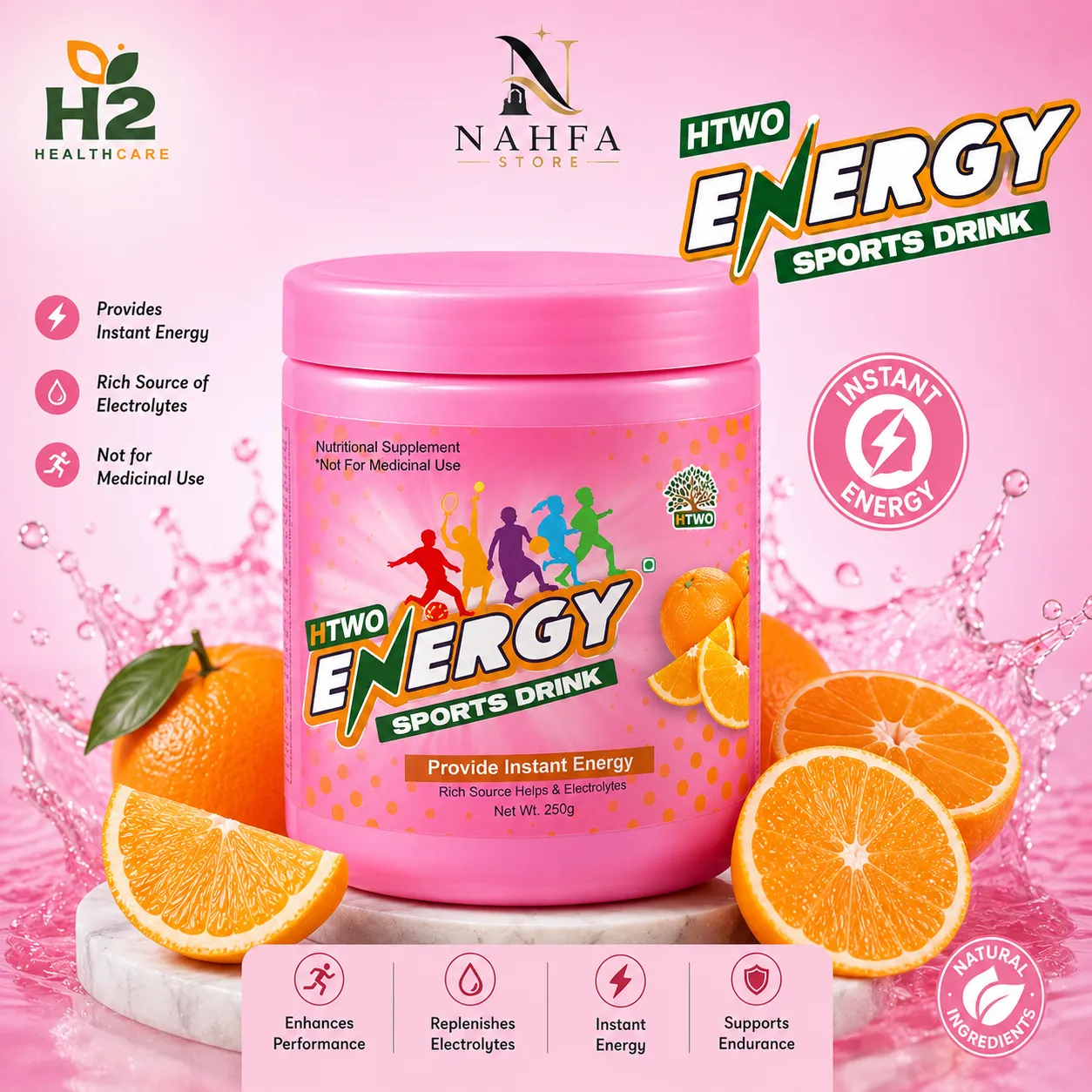 HTWO Energy Sport Drink – Hydration & Energy Drink Mix-Sports Drink-Nahfa Store-HTWO Healthcare