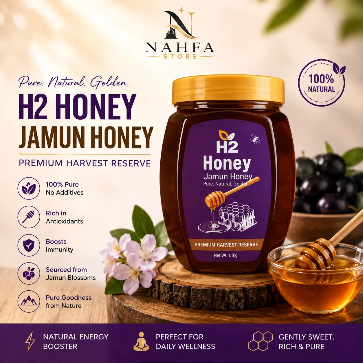 Jamun Honey 1kg – Raw, Organic, Unprocessed, No Added Sugar-Honey-Nahfa Store-HTWO Healthcare