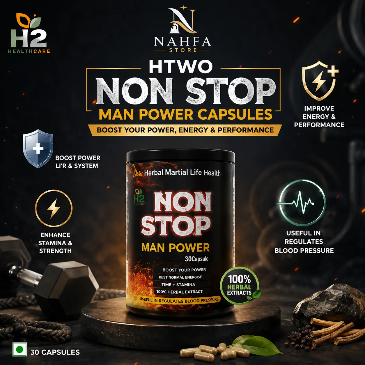 HTWO Non Stop Capsules - Natural Herbal Supplement-Herbal Supplement-Nahfa Store-HTWO Healthcare