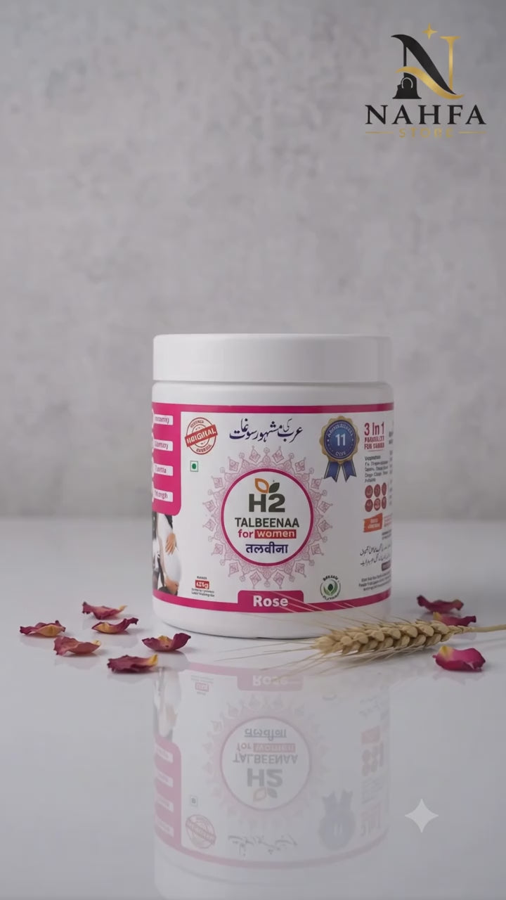 Load video: Talbina for Women – HTWO Rose Blend, Fiber-Rich Porridge-Talbeena-Nahfa Store-HTWO Healthcare