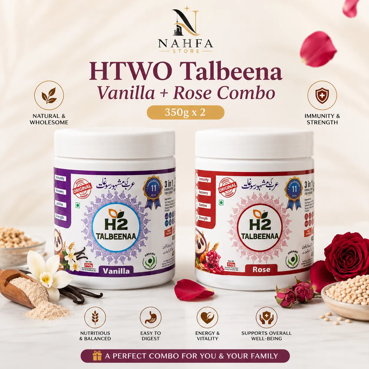 HTWO Talbeena Vanilla + Rose Combo | 350g x 2 Pack Deal-Combo-Nahfa Store-HTWO Healthcare