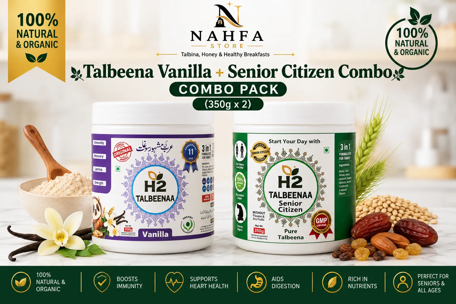 HTWO Talbeena Vanilla + Senior Citizen Combo (350g x 2)-Combo-Nahfa Store-HTWO Healthcare